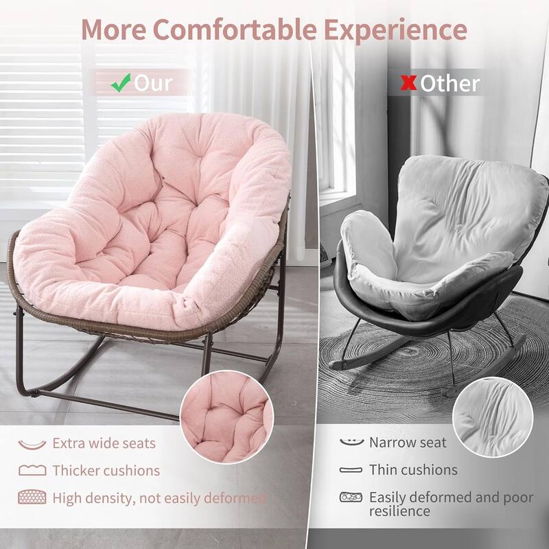 Outdoor rattan rocking chair, padded penguin rocking chair,lounge chair Outdoor for Front Porch,Living Room,Patio,Garden
