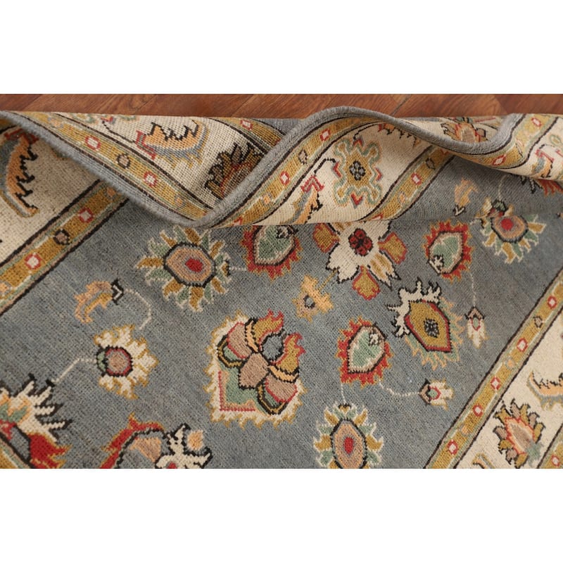 Floral Gray Oushak Accent Rug Handmade Wool Carpet - 3'2" x 4'11"