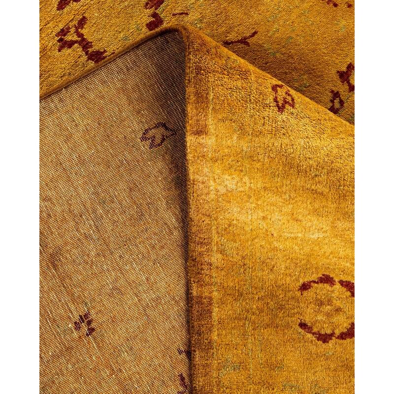 Overton Hand Knotted Wool Vintage Inspired Modern Contemporary Overdyed Gold Area Rug - 6' 2" x 14' 10"