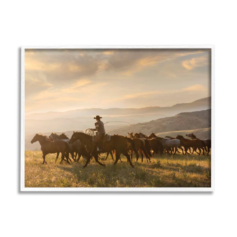 Stupell Cowboy in Rural Landscape Framed Giclee Art Design by PBurchettePhoto - 30 x 24 - White