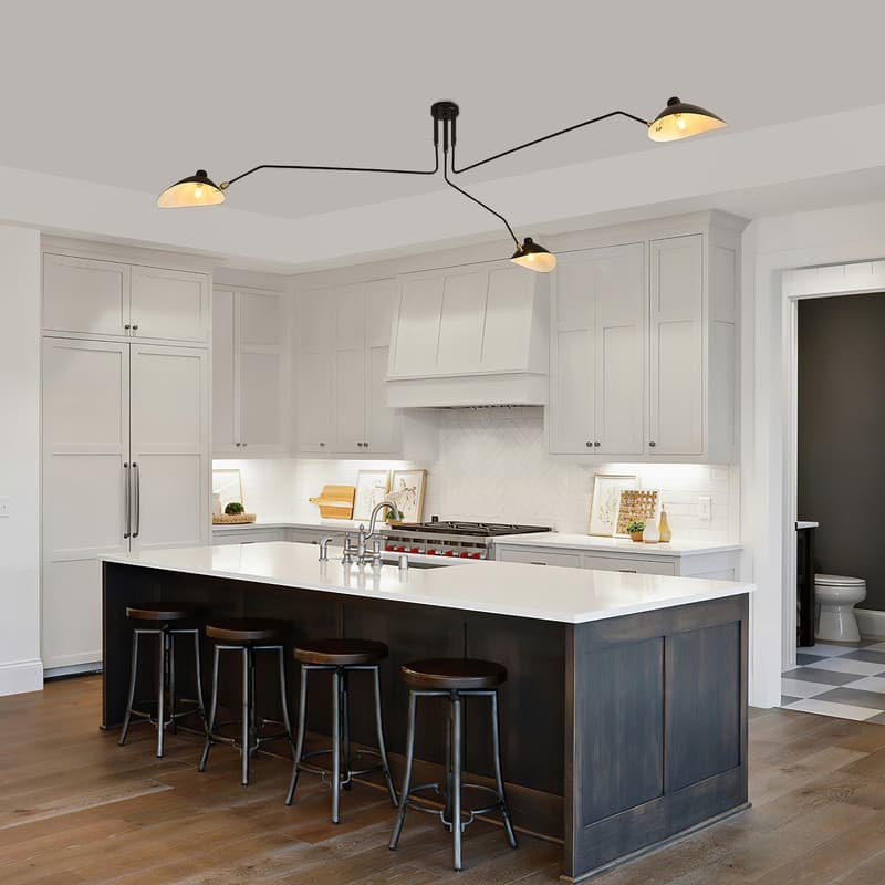 Mid Century Modern Chandelier Black 3 Arm Ceiling Light Living Room