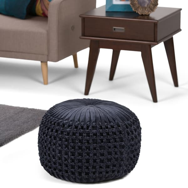 slide 2 of 41, WYNDENHALL Vanessa Round Pouf in Velvet Fabric Navy