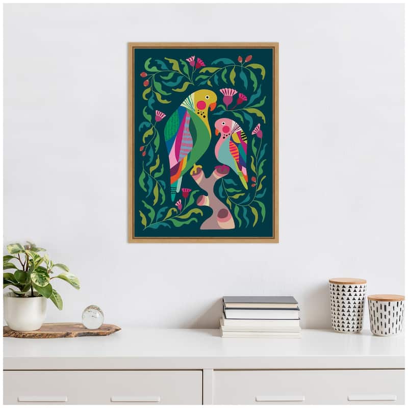 Kate and Laurel Budgies by Rachel Lee Framed Canvas Wall Art Print