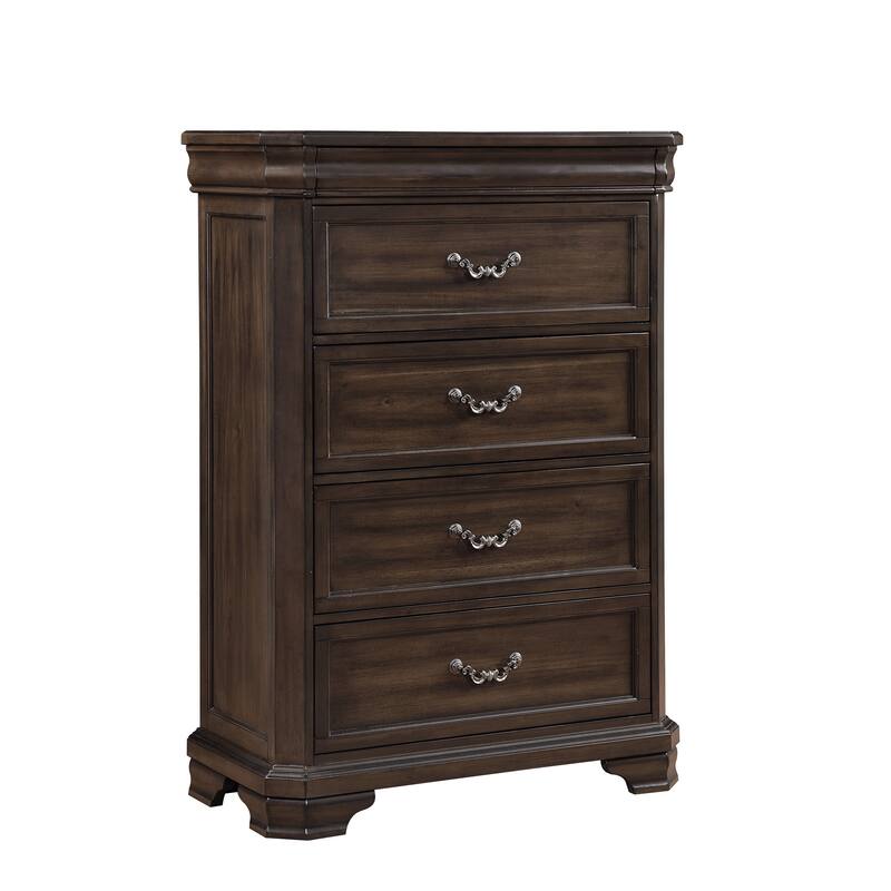 Lynda Tall Dresser Chest, 4 Drawers, Walnut Brown Solid Acacia Wood