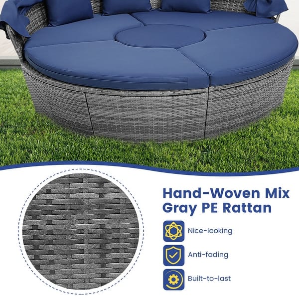 HOMEFUN Ound Outdoo Daybed With Canopy, Cabanas