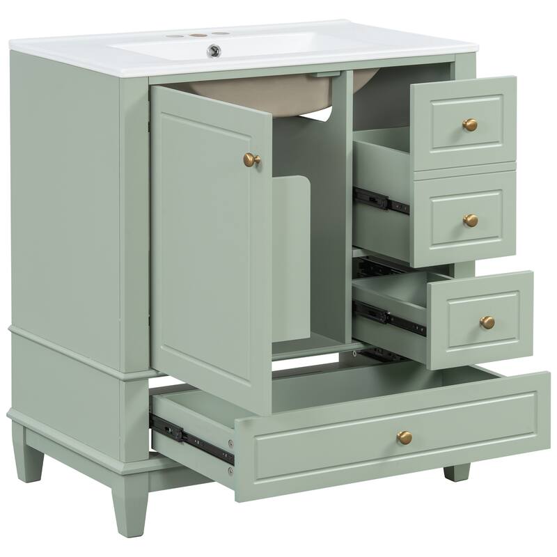 30" Bathroom Vanity with Sink, One Door with Shelf and Three Drawers, Soft Close Door