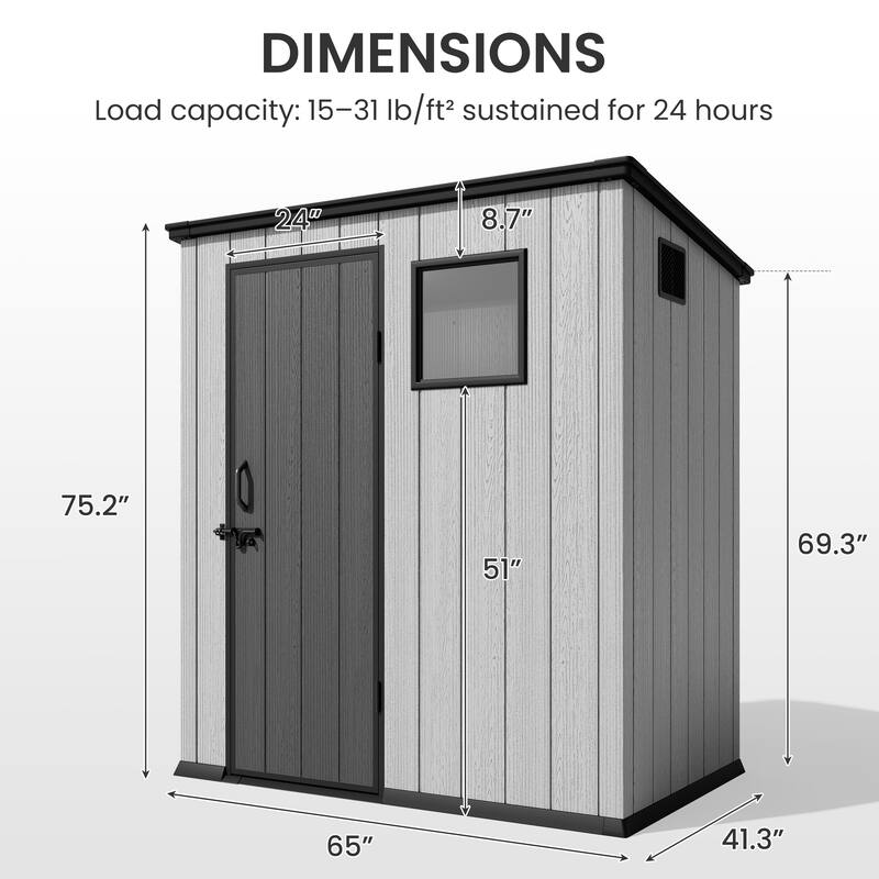 All-Weather Outdoor Storage Shed Waterproof Resin Garden Shed with Floor, Lockable Doors, Skylight for Lawn Tools & Bikes