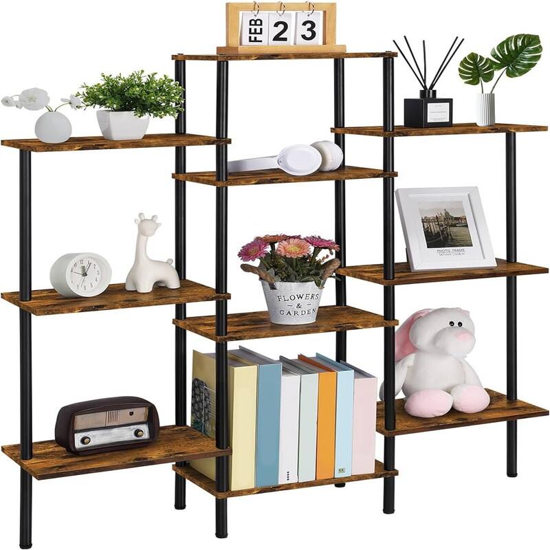 4 Tier Bookshelf Small Triple Wide Bookcase for Books - 37"D x 7.8"W x 41.7"H - 37"D x 7.8"W x 41.7"H - Brown