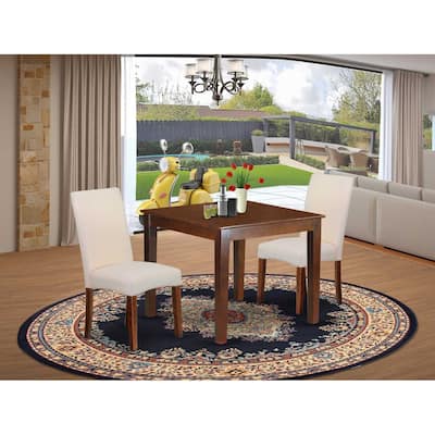 Retro Square Dining Set - 36" Table & 2 Chairs - Linen Fabric Cream - Mahogany Legs - HomeStock