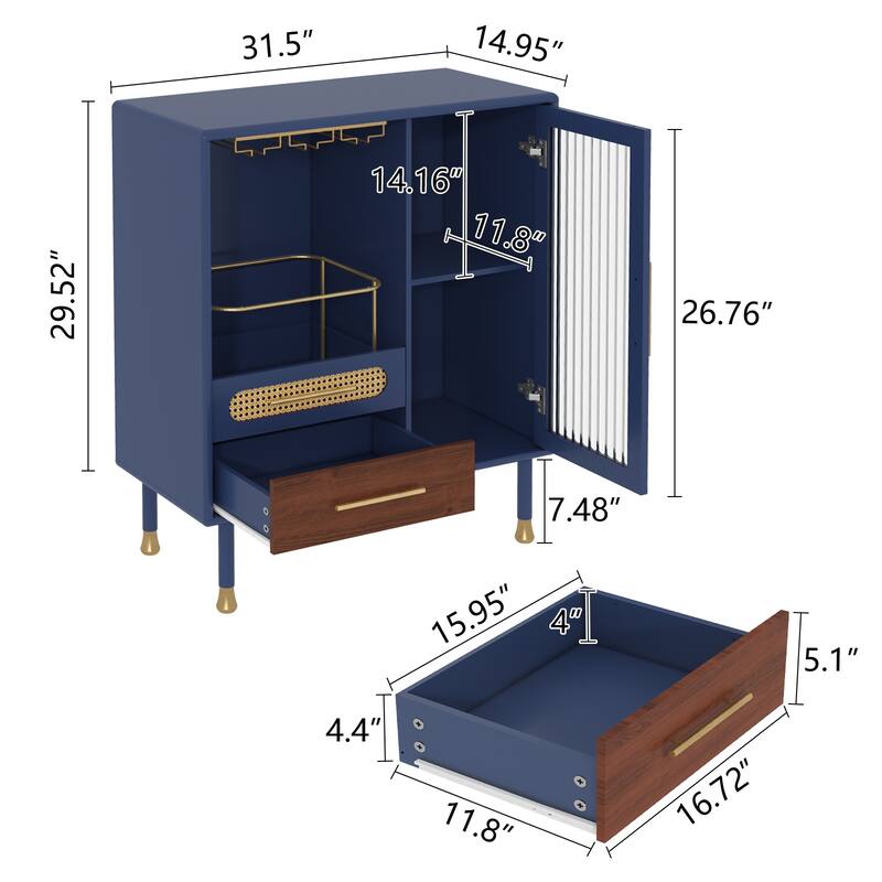 Modern Coffee Bar Cabinet with Wine Glass Rack and Storage Drawer