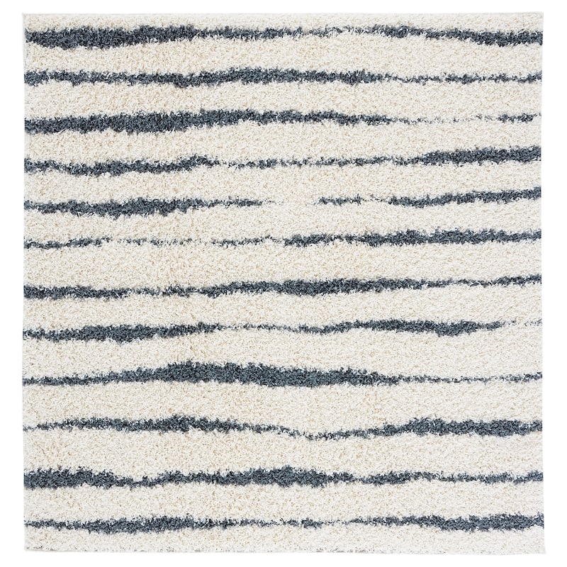 SAFAVIEH Venus Shag Bergny 1.75-inch Thick Rug - 2'7" Square - Ivory/Dark Grey