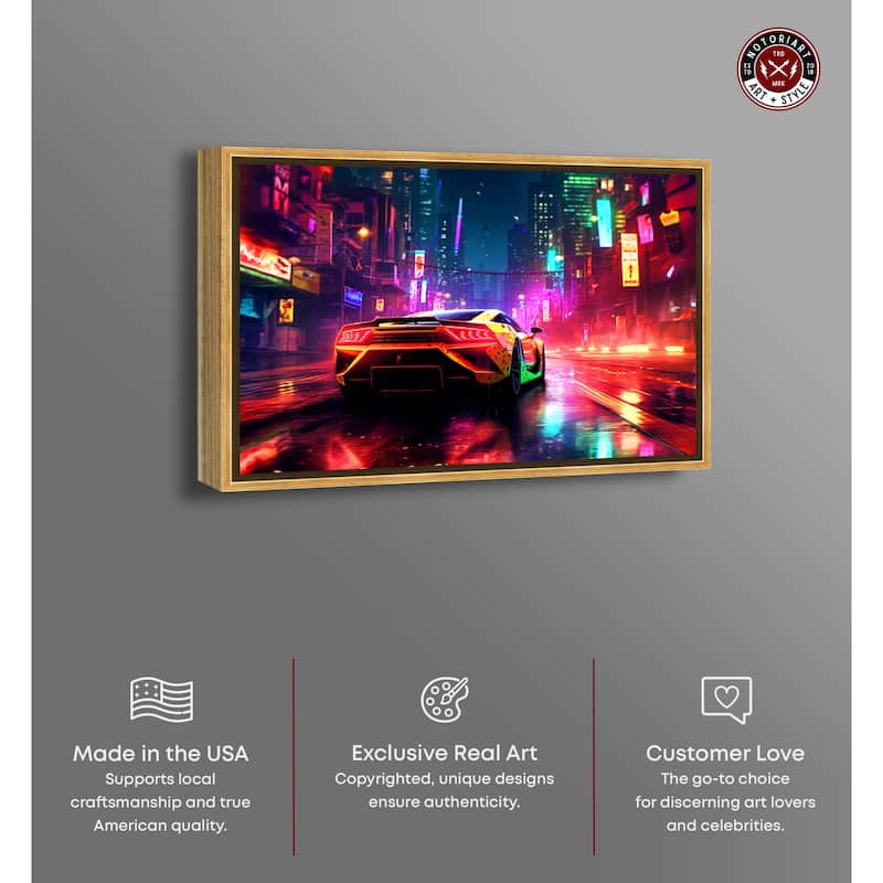 Notoriart City Night Drive Framed Car 1 Piece Canvas Wall Art