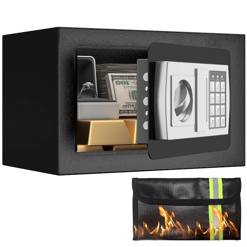 0.43 Cu Personal Safety Box, Small Fireproof Safes for Home with Fireproof Bag for Money Jewelry, Digital Security Safe - Black