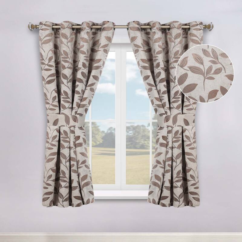 Superior Leaves Machine Washable Room Darkening Grommet With Ties Blackout Curtains, Set of 2