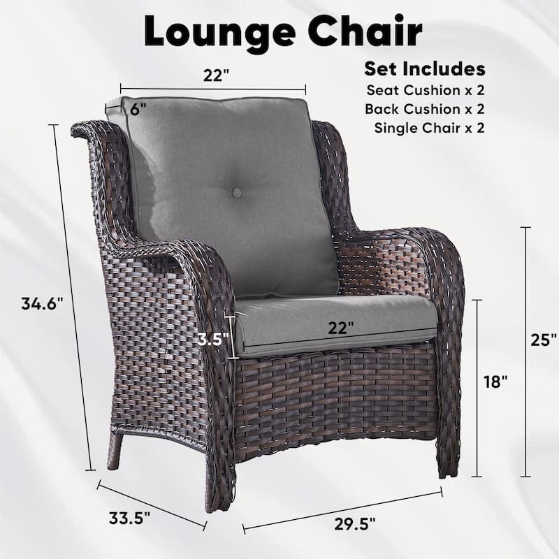 Pocassy Outdoor Patio Chairs Ottoman Table with 4 Inch Cushion