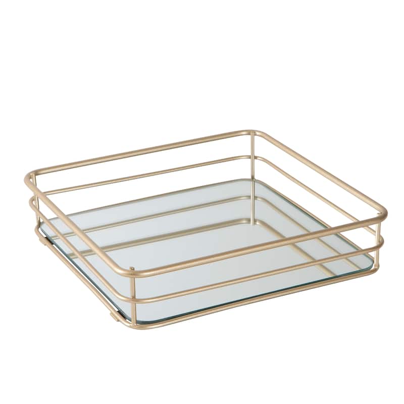 Elle Décor Limoges Collection Square Vanity Tray - 10"x 10"x 2" - Satin Gold