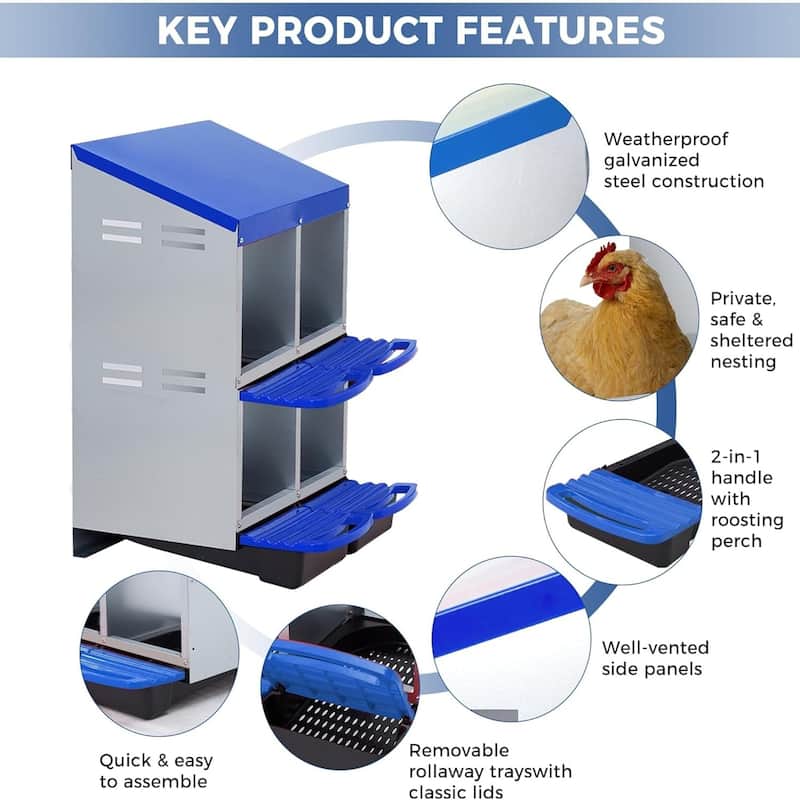 Roll-Away Nesting Boxes for Chickens Coop with Perch
