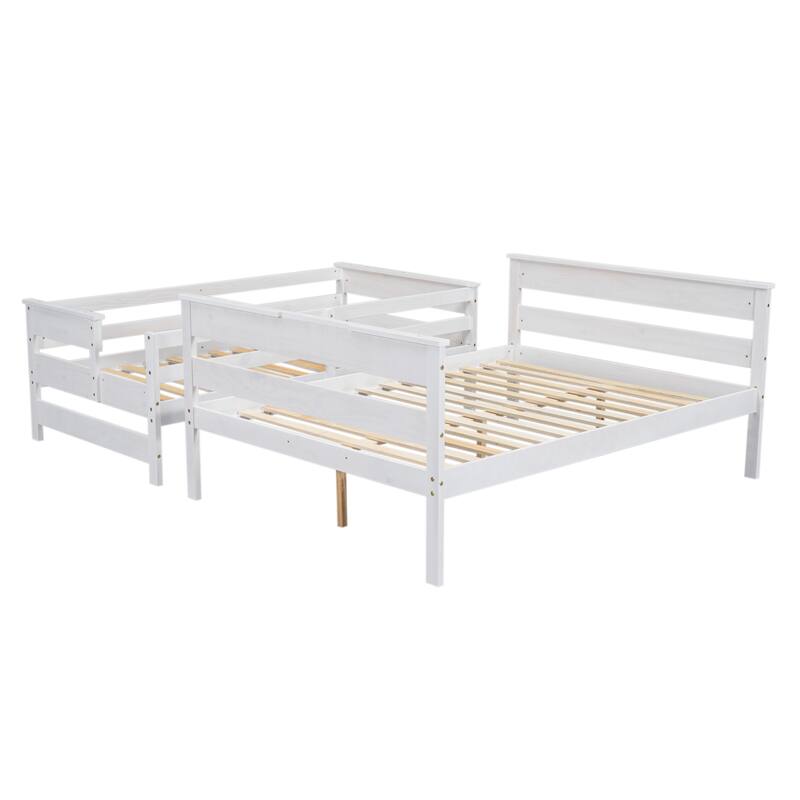 Solid Wood Bunk Bed Wood Slat Support Bed Frame Full Length Guardrail Up Bed with Ladder Separable Platform Bed