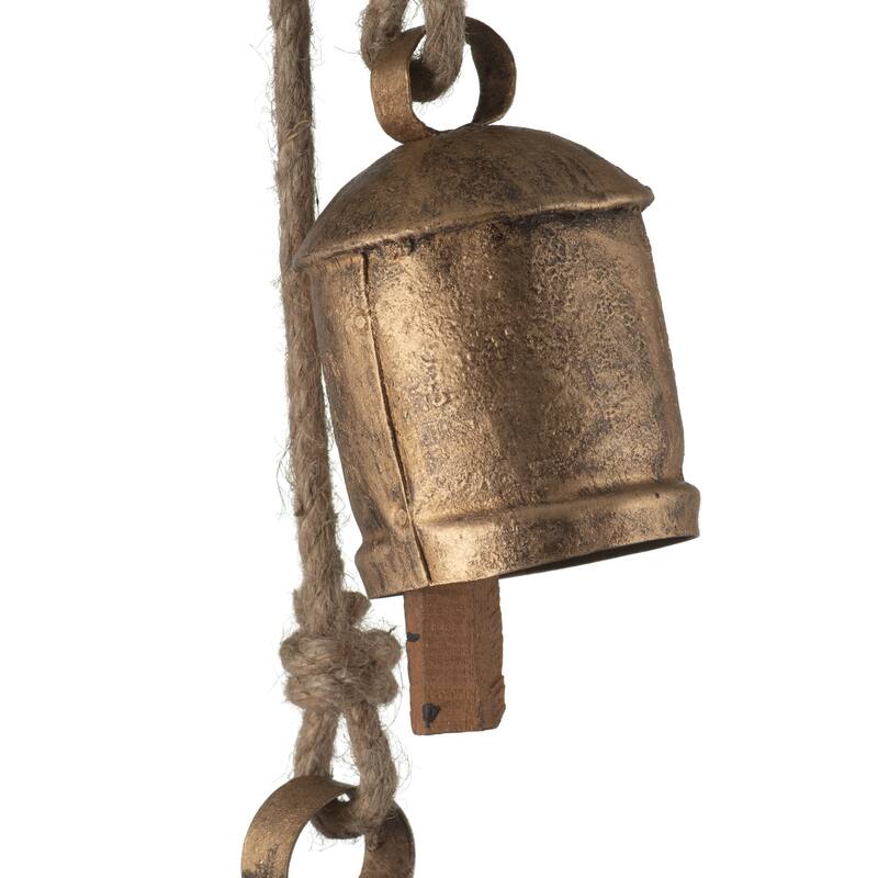 28" Metal Wind Chimes Contemporary Rustic White and Gold Outdoor Wind Chime Bells Iron and Ceramic Peaceful Home or