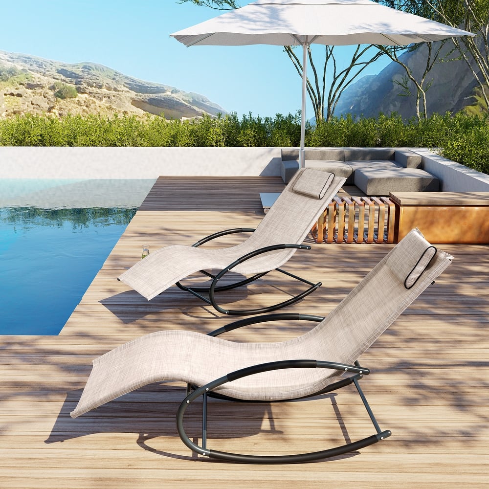 VredHom Outdoor Rocker Chaise Lounge Chair with Pillow