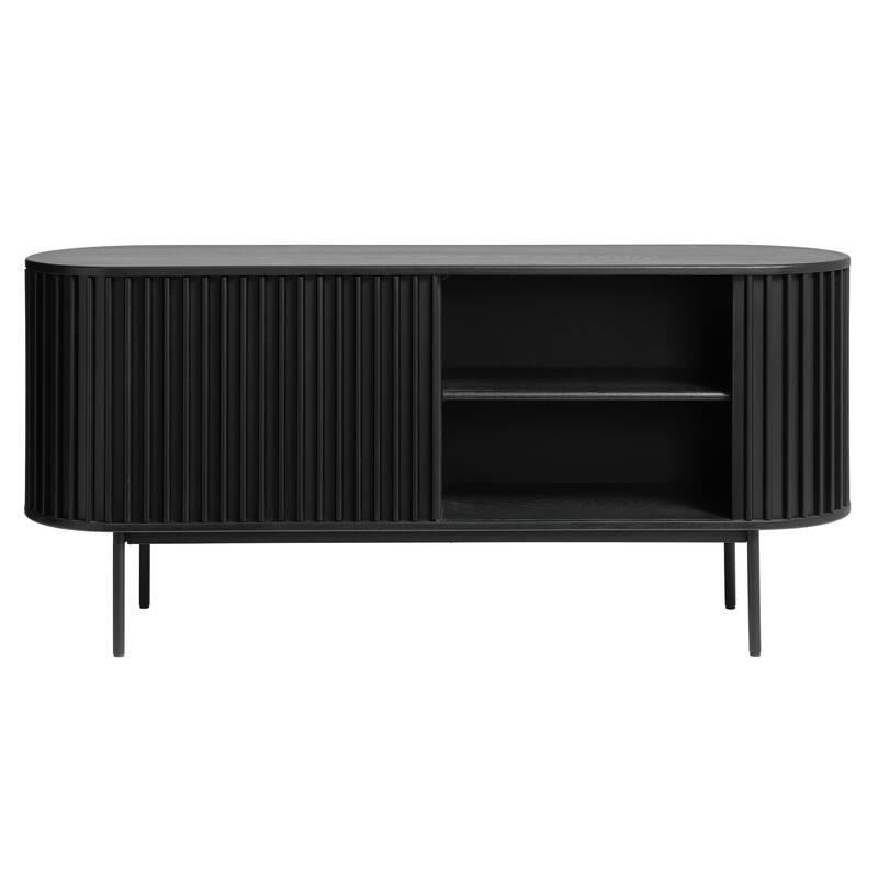Rye Studio Contemporary Black Oak Sideboard with Sliding Doors - 17.75"W x 63"L x 28.75"H