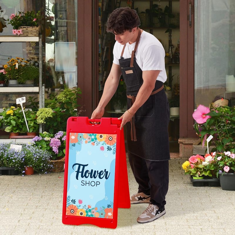 Jumbl A Frame Sandwich Board – 15.7 x 26" Display Sidewalk Sign with PVC Sign Protector (Red)