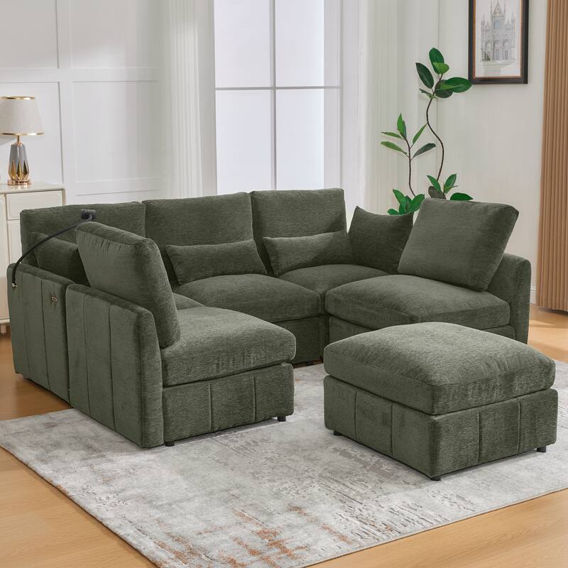 Modern Sectional Sofa Modular Sofa 85.4" U-shaped Sofa Couch Sofa Bed L-shaped Sofa with a Movable Ottoman