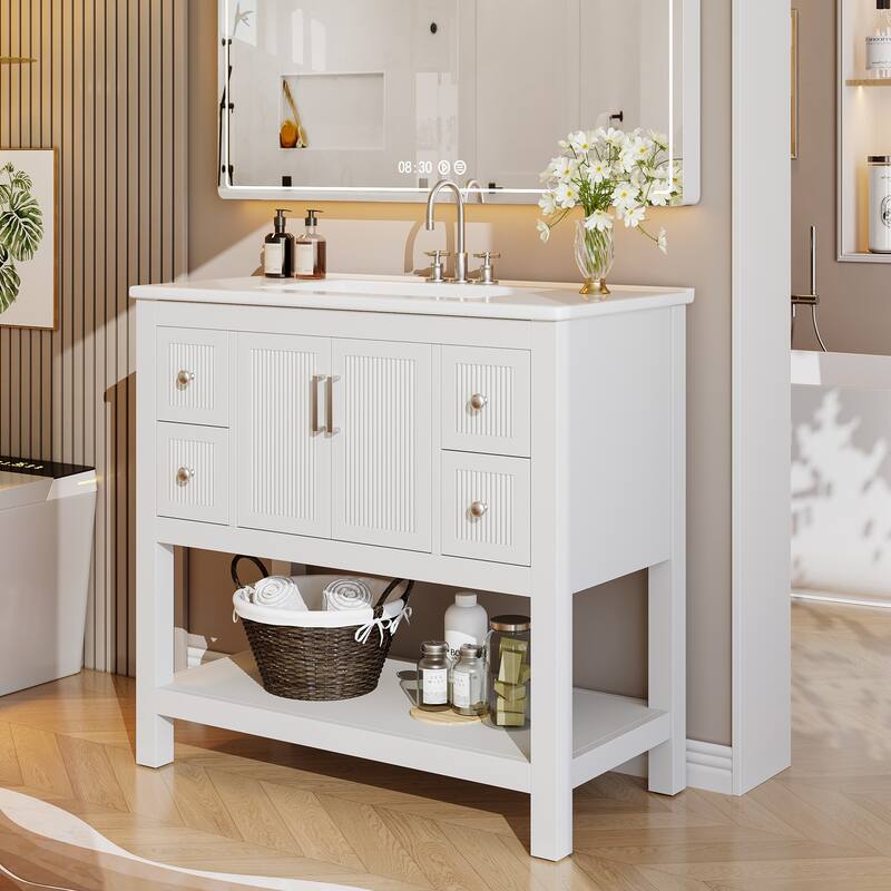 24" Modern Bathroom Vanity with Sink, Freestanding Bathroom Vanities Cabinet Combo, Solid Wooden Frame