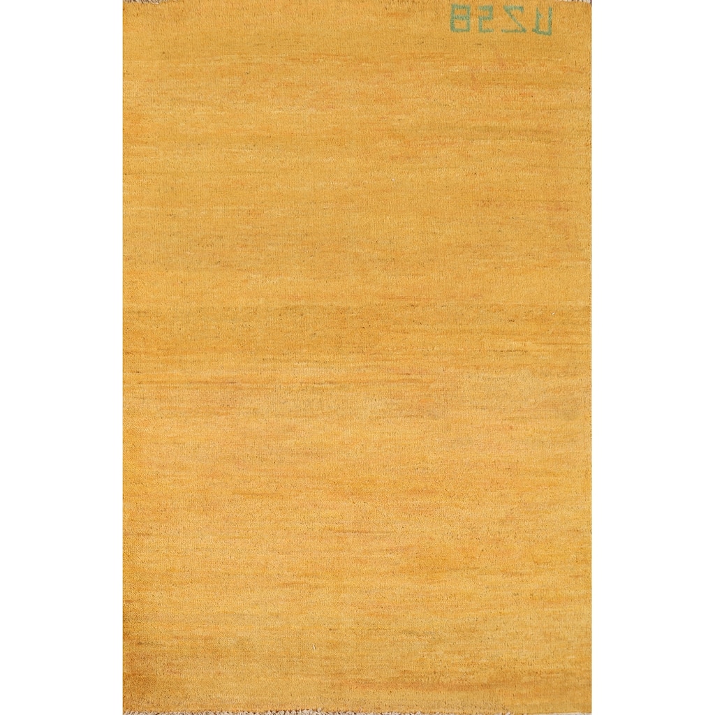 Yellow Modern Gabbeh Oriental Rug Handmade Wool Carpet - 3'2" x 4'8"