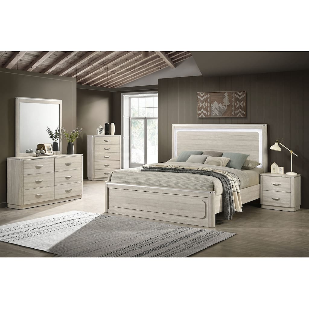 Dusty Gray Contemporary Bedroom Furniture Set with LED Headboard