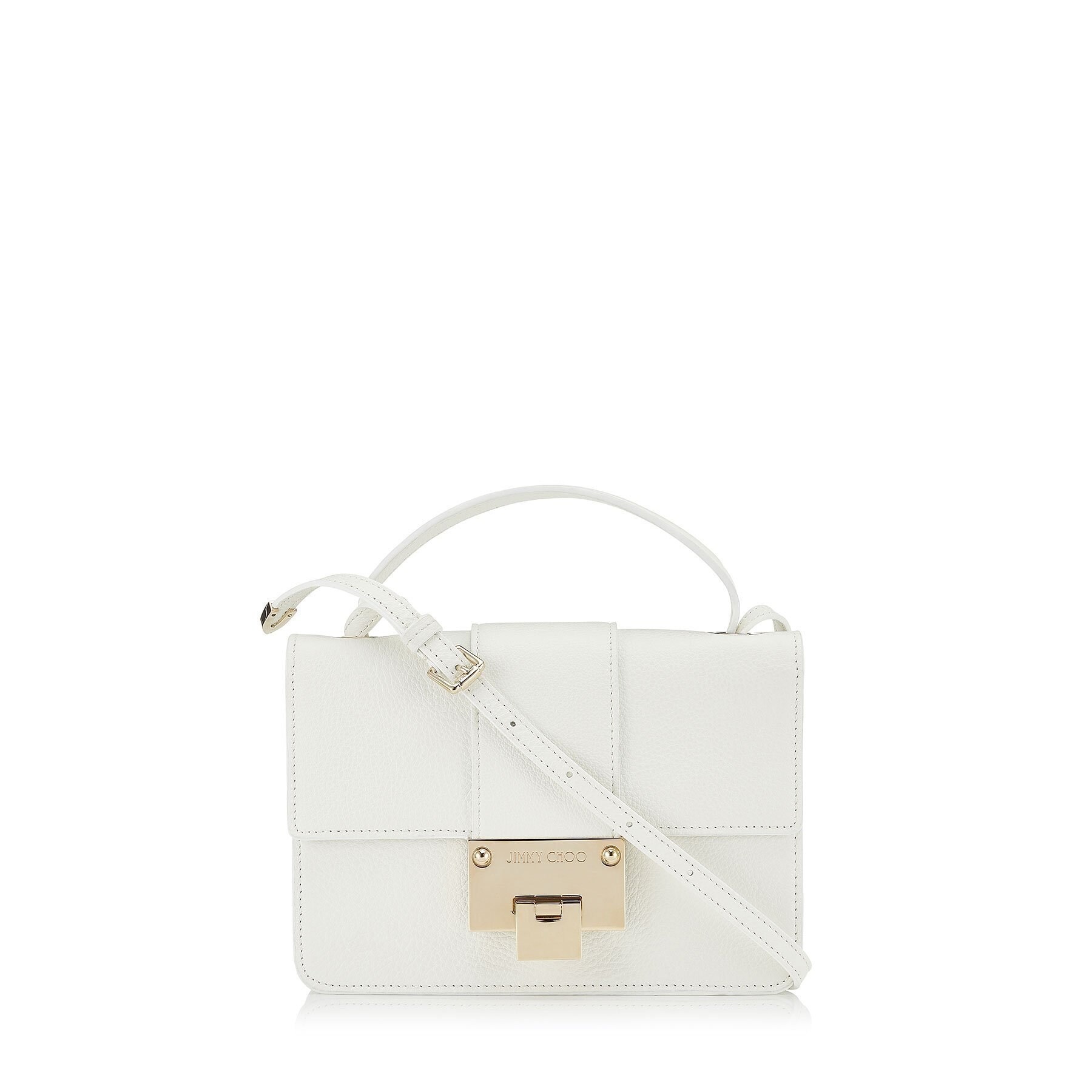 Jimmy Choo White Grainy Calf Leather Silver Hardware Cross Jimmy Choo White Grainy Calf Leather