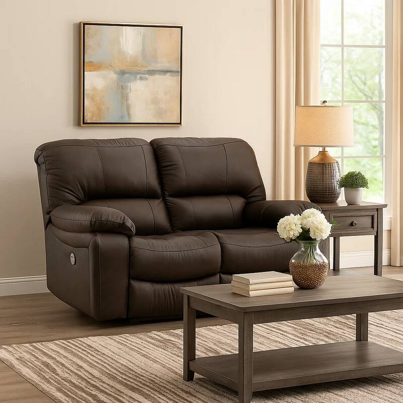 Niy 65 Inch Power Recliner Loveseat, Cushioned, Dark Brown Leather