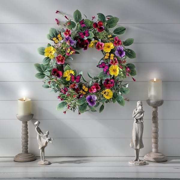 slide 2 of 4, 24" Summer Butterfly Wreath With Butterflies