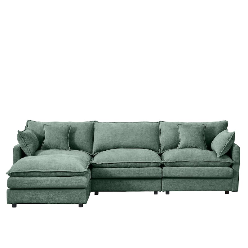 L Shaped Modular Sectional Sofa with Movable Ottoman, Comfy Chenille Upholstered Cloud Sofa, 3 Seater Sofa with Pllows
