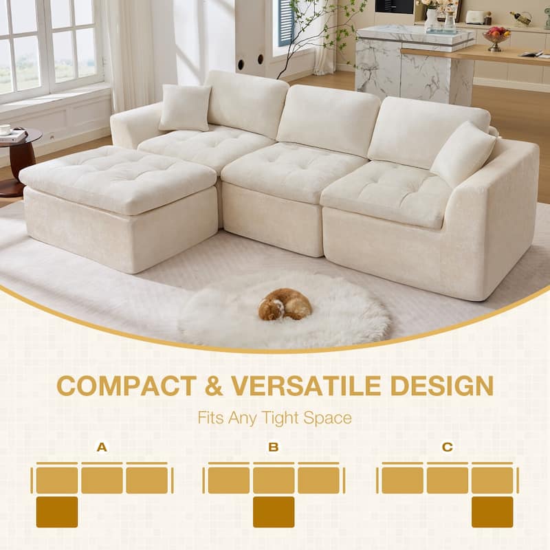 Anmytek 110 Inch Cloud Sectional Couch Upholstered L Shape Modular Sofa with Movable Ottoman Deep Seat