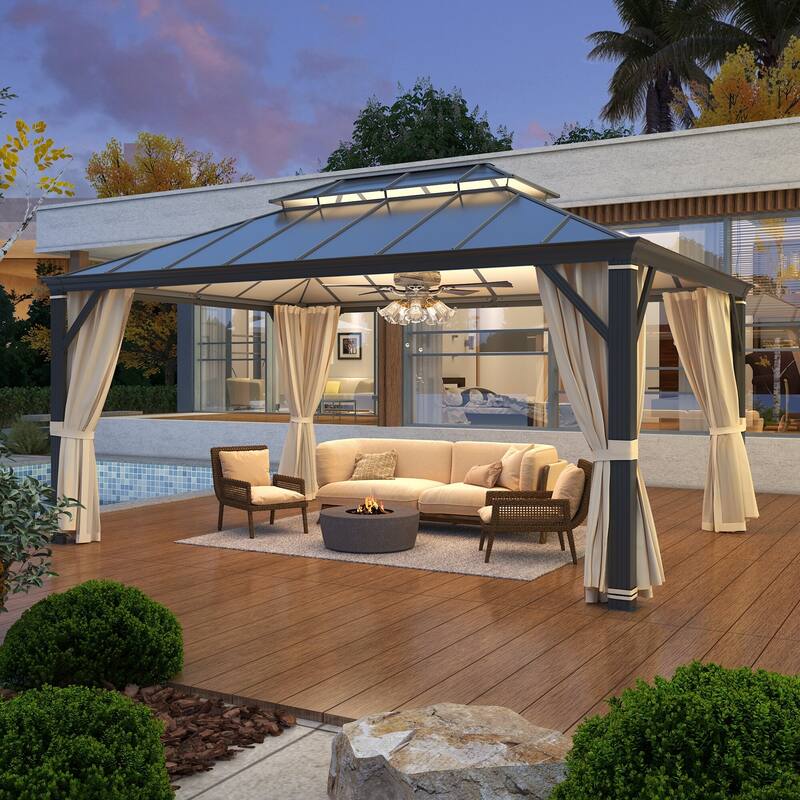 Waterproof Aluminum Gazebo w/ Double Roof & Netting - Patio, Garden Pergola