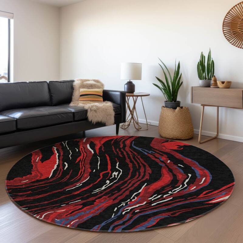 Premium Washable Super Soft Abstract Contemporary Mayfield Rug - Black - 8' x 8'