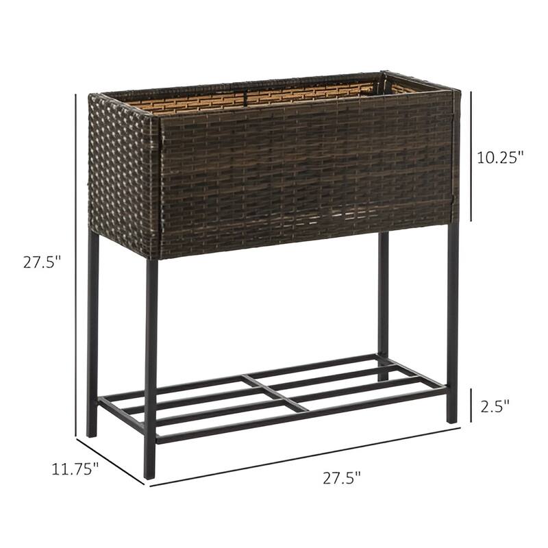 Rattan Steel Elevated Raised Planter Box with Storage Shelf - 27.5" L x 11.75" W x 27.5" H