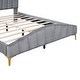 preview thumbnail 10 of 10, Queen Size Velvet Platform Bed w/ Thick Fabric, Stylish Stripe Decorated Bedboard & Elegant Metal Bed Leg Upholstered Bed, Gray
