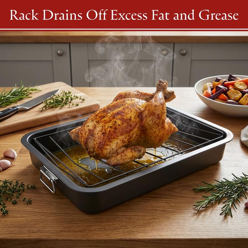 Roasting Pan with Angled Rack Nonstick Oven Roaster by Classic Cuisine