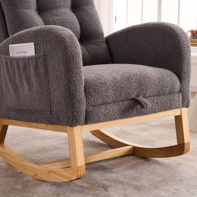 Rocking Chair with Footrest, Nursery Glider Chair with Rubber Wood Legs Side Pocket, High Back Nursing Chair