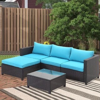 Zenova 5 or 6 pcs Multi-piece Outdoor Cushioned Rattan Wicker Sectional Sofa Set with Pillows