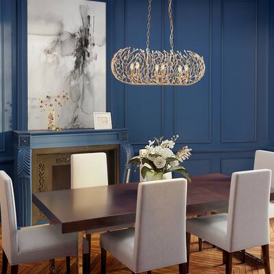 Bask 6-light Hand-Forged Kitchen Island Pendant with Crystal