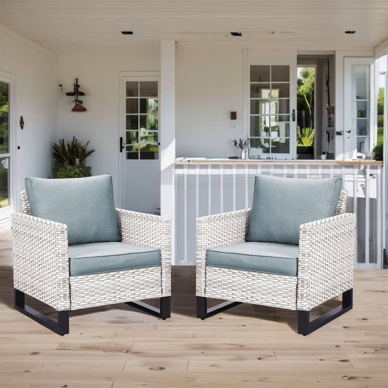 Patio PE Wicker Chair with Cushion Set of 2
