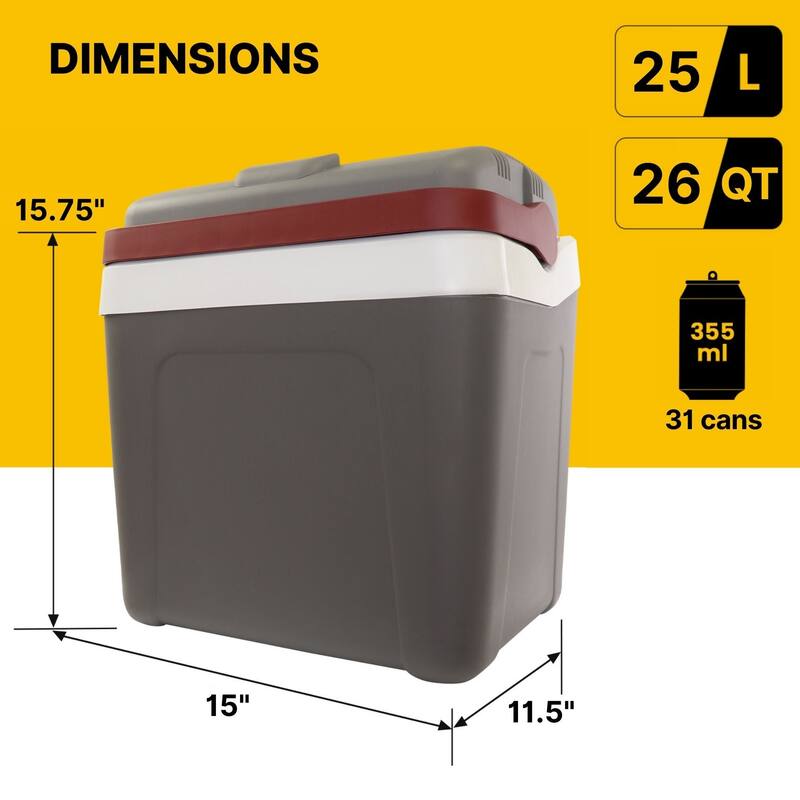Koolatron 12V Portable Iceless Cooler 24L/26 qt Thermoelectric Gray