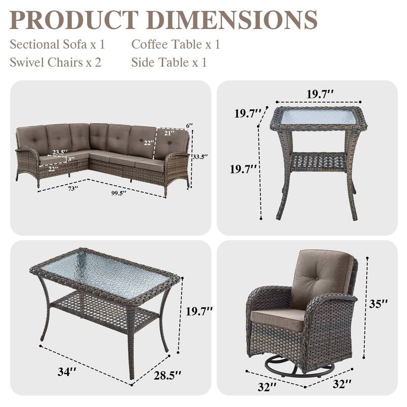 Outdoor Sectional Sofa with Swivel Chair Table Set