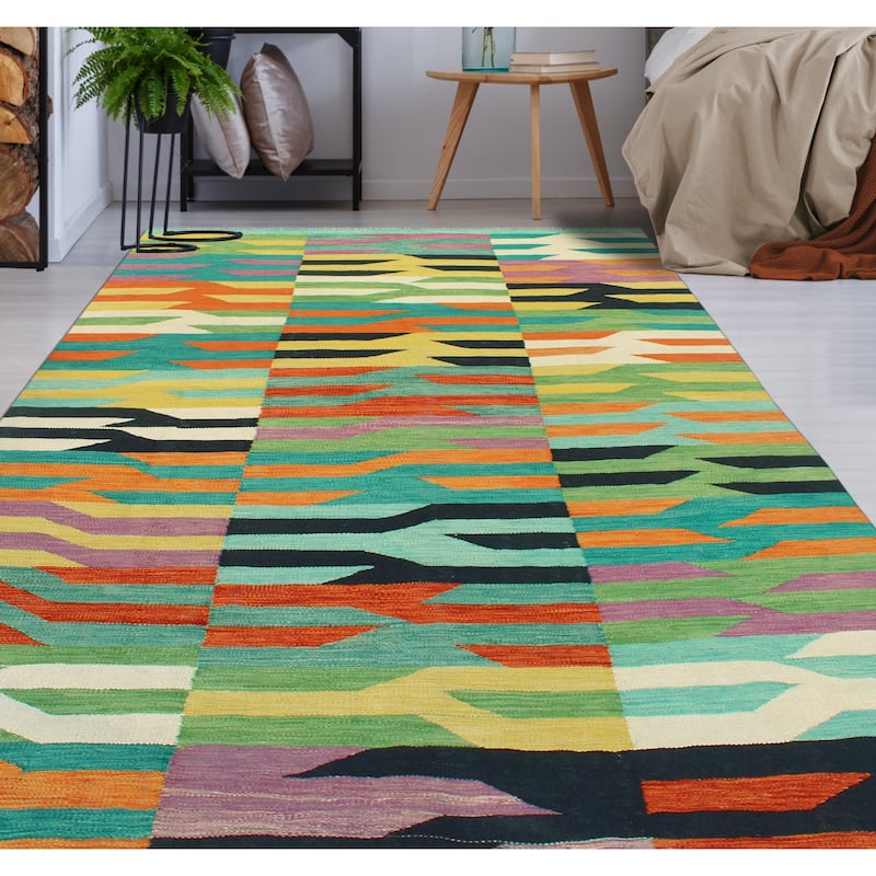 Modern Flatweave Abdalla Red/Black Rug - 5'10" x 7'11"