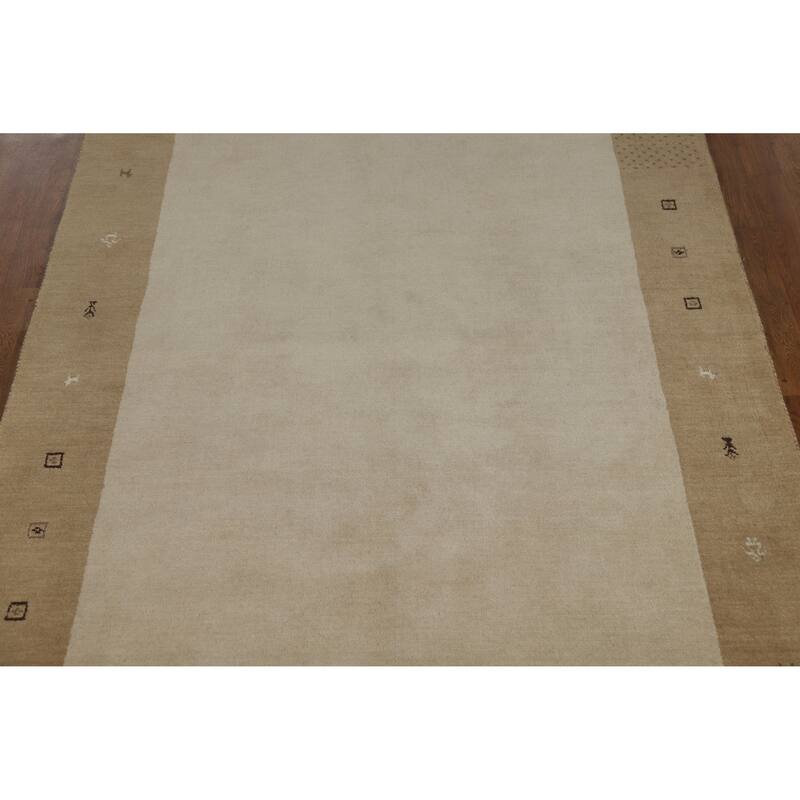 Beige Tribal Gabbeh Indian Rug Hand-Knotted Wool Carpet - 5'2" x 7'6"