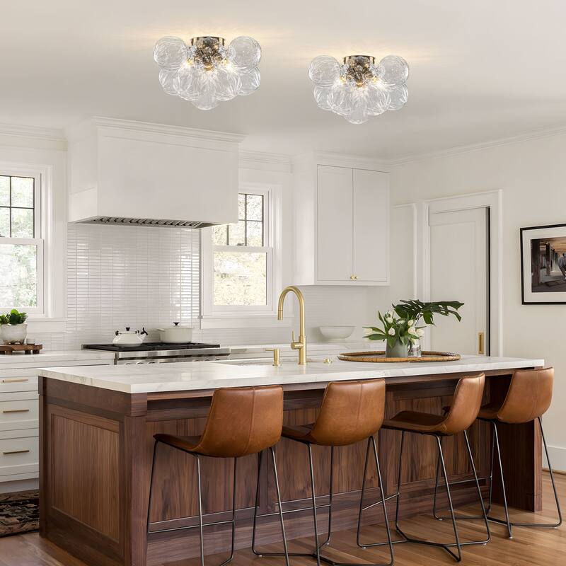 Starsky 3-Light 15in. Contemporary Textured Clear Glass Bubble Semi Flush Mount