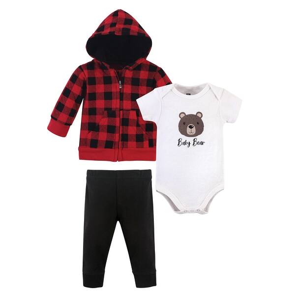 slide 1 of 1, Hudson Baby Infant Boy Premium Quilted Hoodie, Bodysuit and Pant, Baby Bear 0-3 Months - Baby Bear